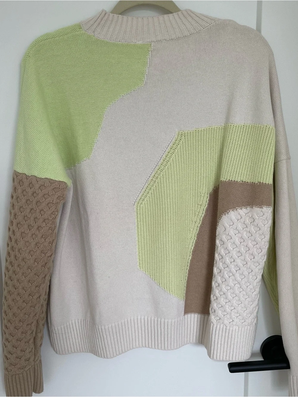 COS crewneck color block wool-cotton sweater with neon green detailing - Picture 7 of 12
